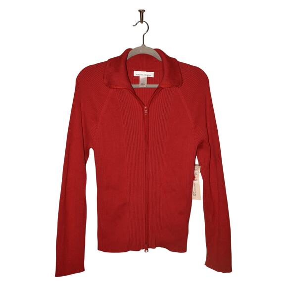 JONES NEW YORK SPORT NEW $59‎ Red Rib Knit Zip Front Cardigan Jacket Medium - Picture 1 of 3